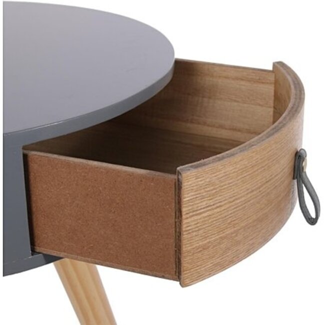 Bedside table with drawer - round - grey