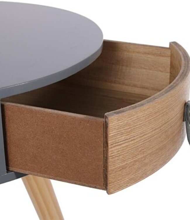 Bedside table with drawer - round - grey