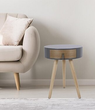 Home Deco Bedside table with drawer - round - grey