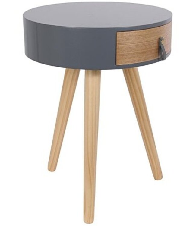 Bedside table with drawer - round - grey