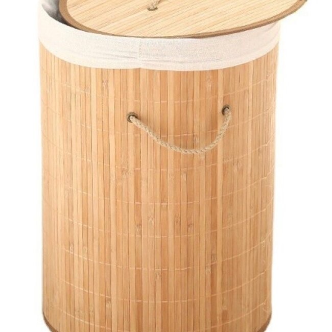 Wasmand met Deksel - Bamboe - Rond - 48 Liter