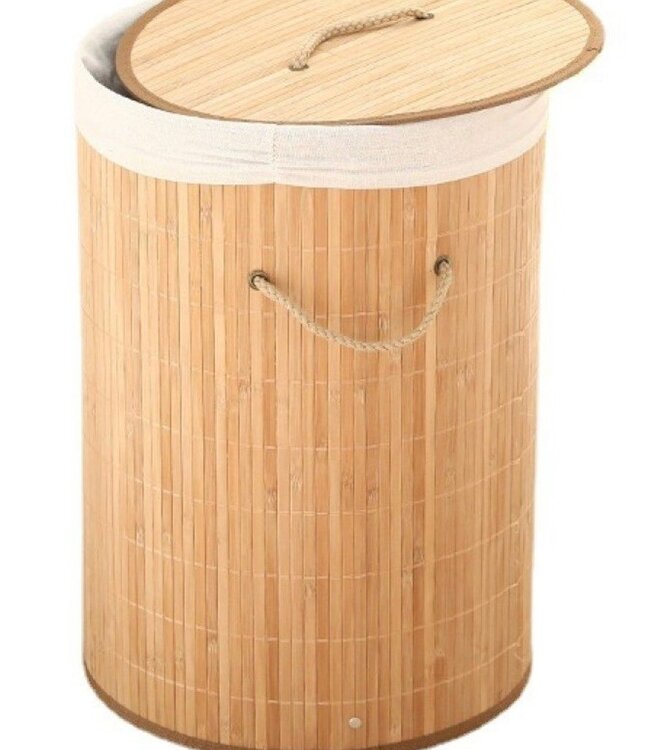 Wasmand met Deksel - Bamboe - Rond - 48 Liter