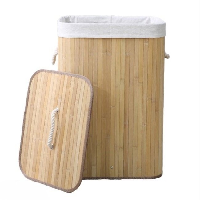 Bamboo Laundry Basket with Lid - 72L Natural