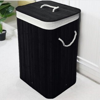 Ceruzo Bamboo Laundry Basket with Lid - 72L Black