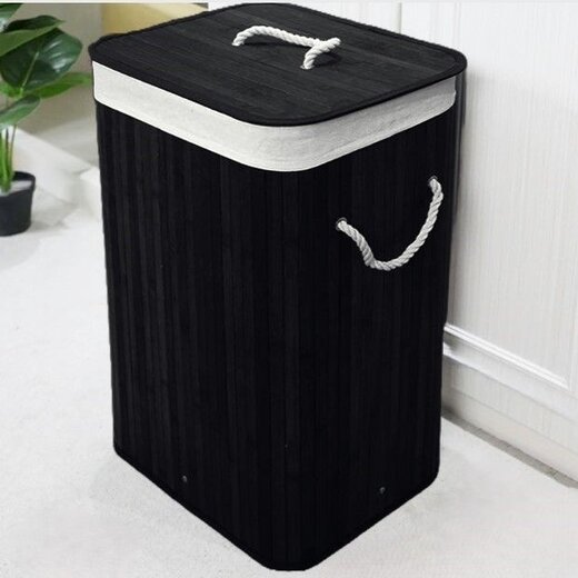 Ceruzo Bamboe Wasmand met Deksel – 72L Zwart
