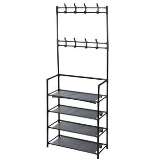 Clothes rack with shoe shelves and coat