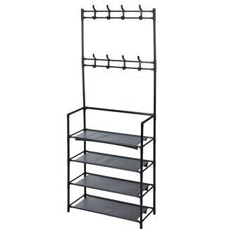 Clothing Rack with Shoe Shelves and Hooks