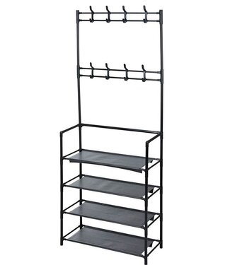 Clothing Rack with Shoe Shelves and Hooks