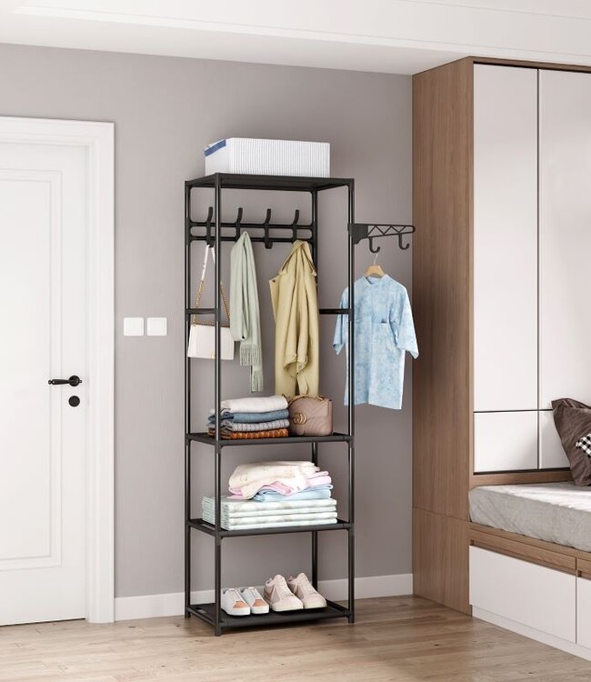 Kledingrek met 3 Legplankjes -Zwart