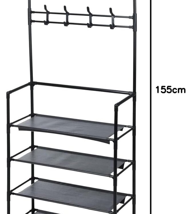 Clothing Rack with Shoe Shelves and Hooks