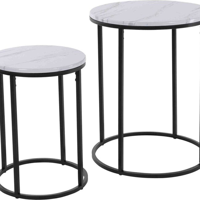 Marble Look Side Tables Set of 2 - White