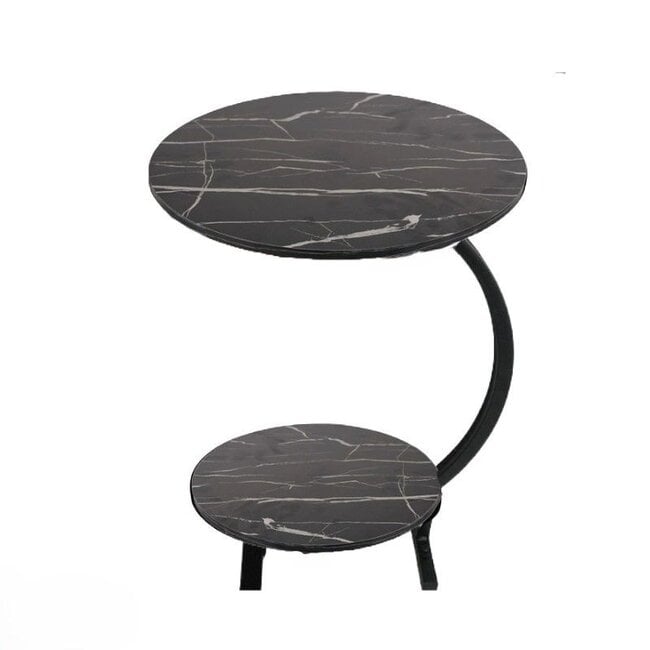 Side Table with Double Top – Black Marble – 63 cm High