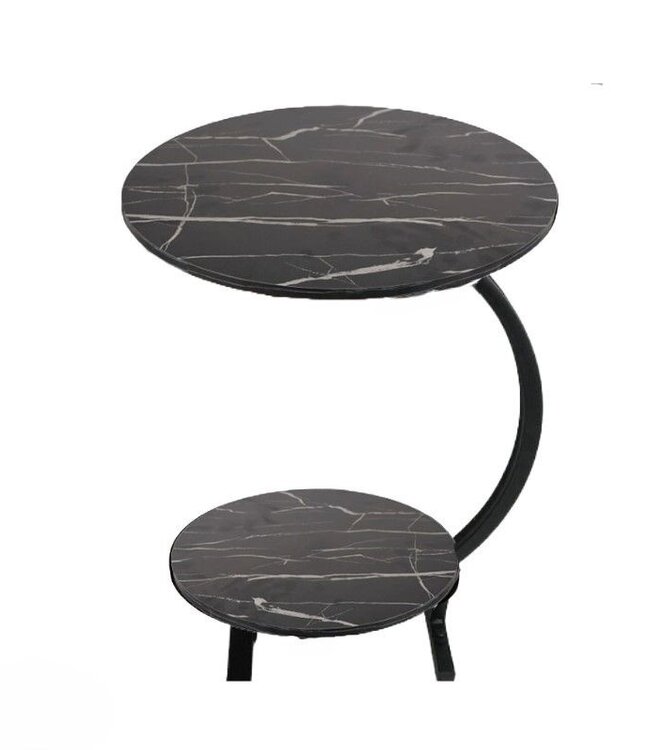Side Table with Double Top – Black Marble – 63 cm High