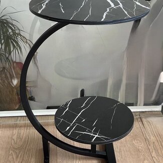 Ceruzo Side Table with Double Top – Black Marble – 63 cm High