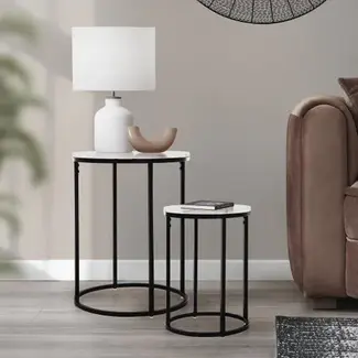 Trends4You Marble Look Side Tables Set of 2 - White