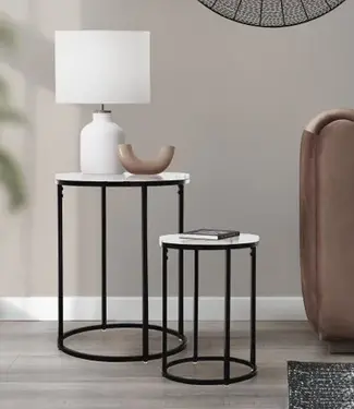 Trends4You Marble Look Side Tables Set of 2 - White