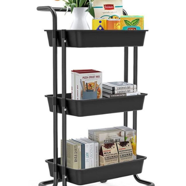 Kitchen Trolley with 3 Baskets - Black