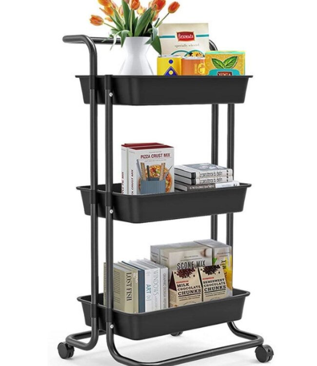 Kitchen Trolley with 3 Baskets - Black