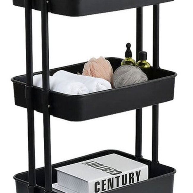 Kitchen Trolley with 3 Baskets - Black
