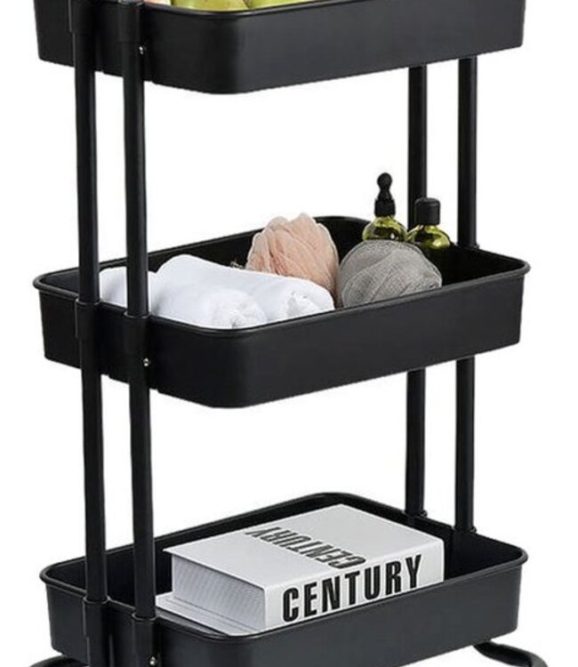 Kitchen Trolley with 3 Baskets - Black