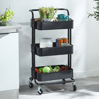 Ceruzo Kitchen Trolley with 3 Baskets - Black