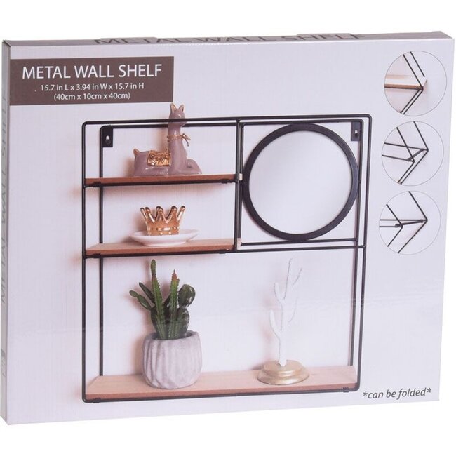 Wall Shelf with Mirror - 3 Shelves
