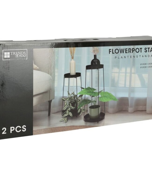 Plantenstandaard Set van 2 - Zwart - 46 + 58 cm - Metaal - Max