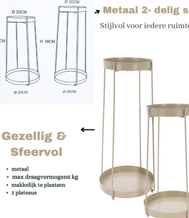 Plantenstandaard Set van 2 - Taupe - 46 + 58 cm