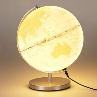 Wereldbol met Licht - 31cm - Wit met Goud