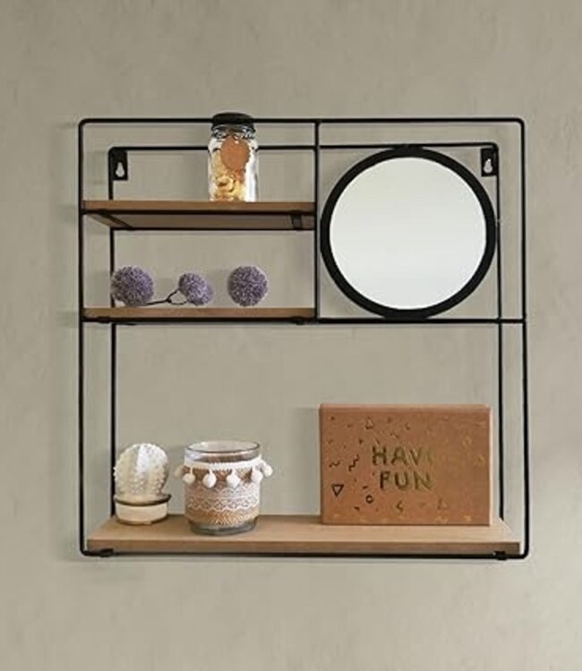 Wall Shelf with Mirror - 3 Shelves