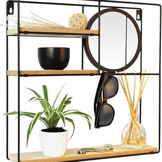 Wall Shelf with Mirror - 3 Shelves