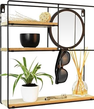 Wall Shelf with Mirror - 3 Shelves