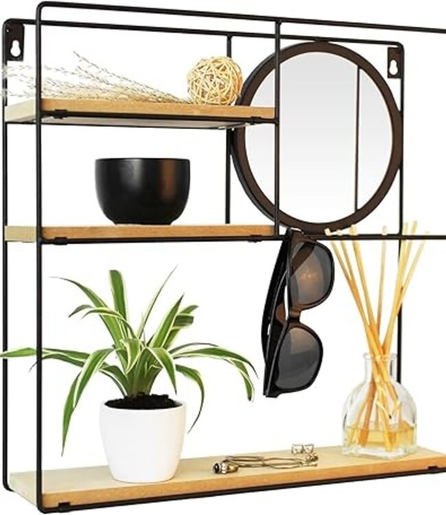 Wall Shelf with Mirror - 3 Shelves