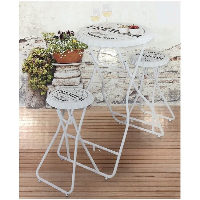 Bar Table with 2 Chairs - White