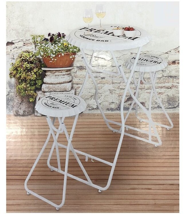 Bar Table with 2 Chairs - White