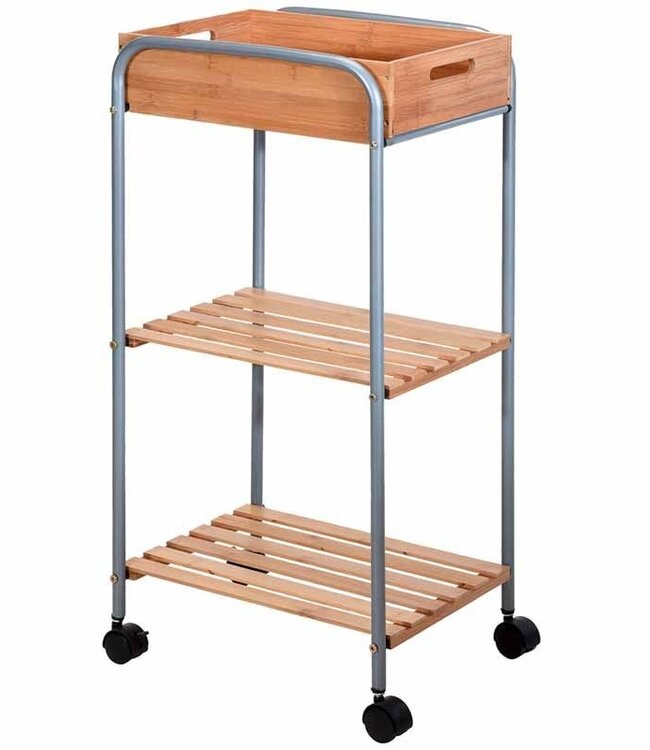 Bathroom Trolley Bamboo & Metal – 2 Shelves