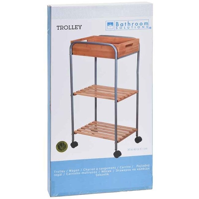 Bathroom Trolley Bamboo & Metal – 2 Shelves