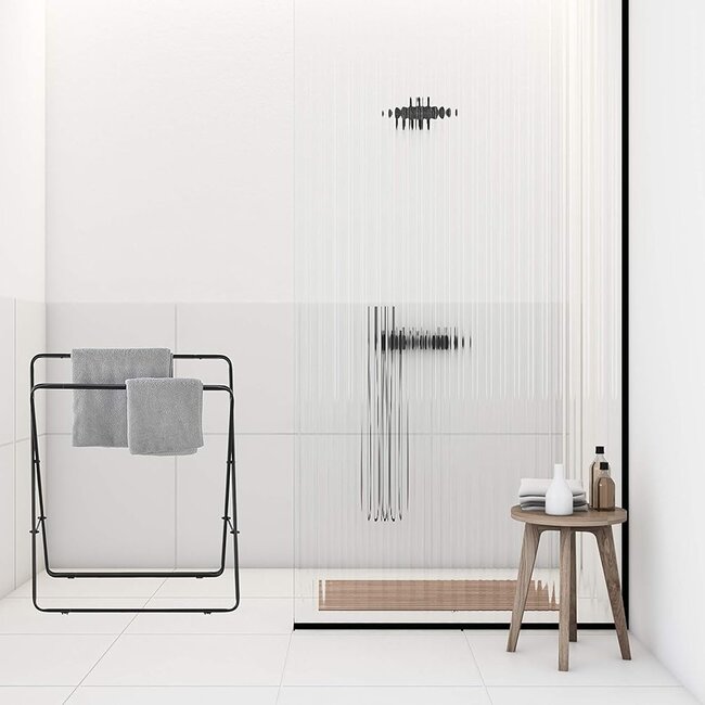 Freestanding Towel Rack – Black Metal, 80 cm High