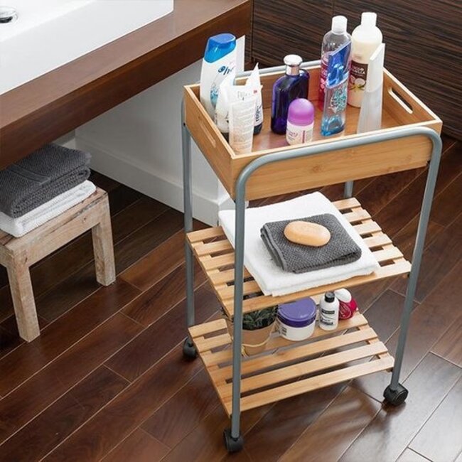 Bathroom Trolley Bamboo & Metal – 2 Shelves