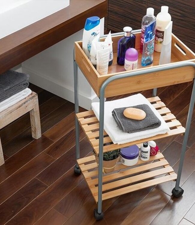 Bathroom Trolley Bamboo & Metal – 2 Shelves