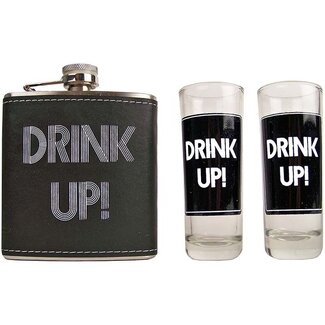 Hip Flask "Drink UP!" with 2 Shot Glasses