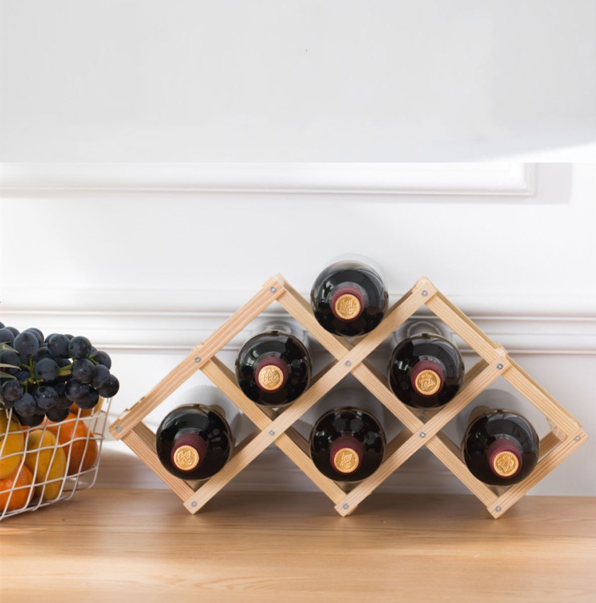 Foldable Wooden Wine Rack – Holds 6 Wine Bottles - Koning Bamboe