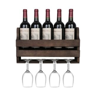 Ceruzo Wine Rack - Wall Mount for 4 Wine Bottles and 4 Wine Glasses