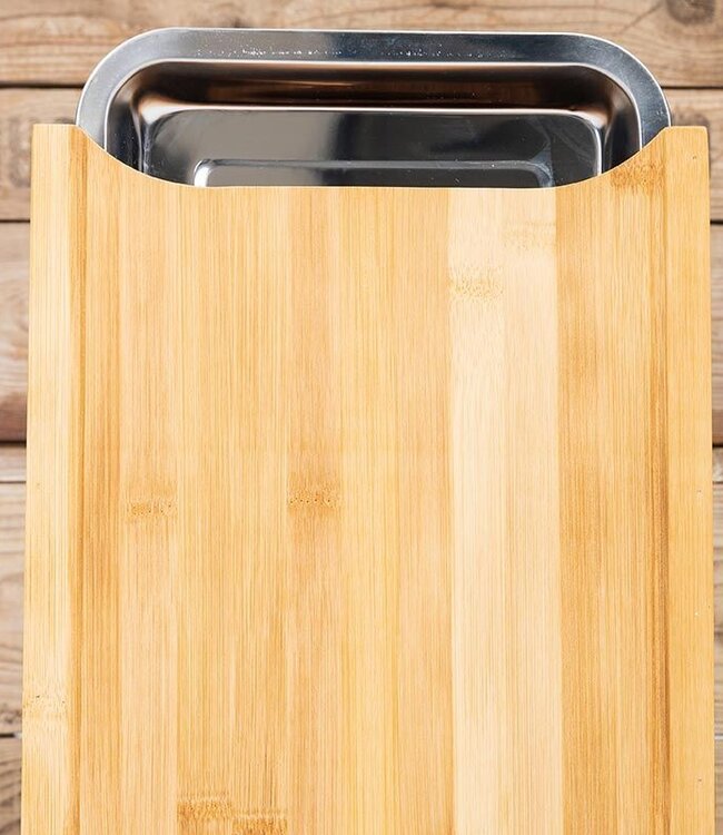 Bamboe Snijplank met RVS opvangschaal