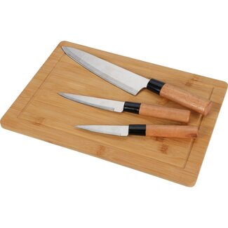 Knife Set with Cutting Board - 4-Piece - Bamboo Kitchen Set