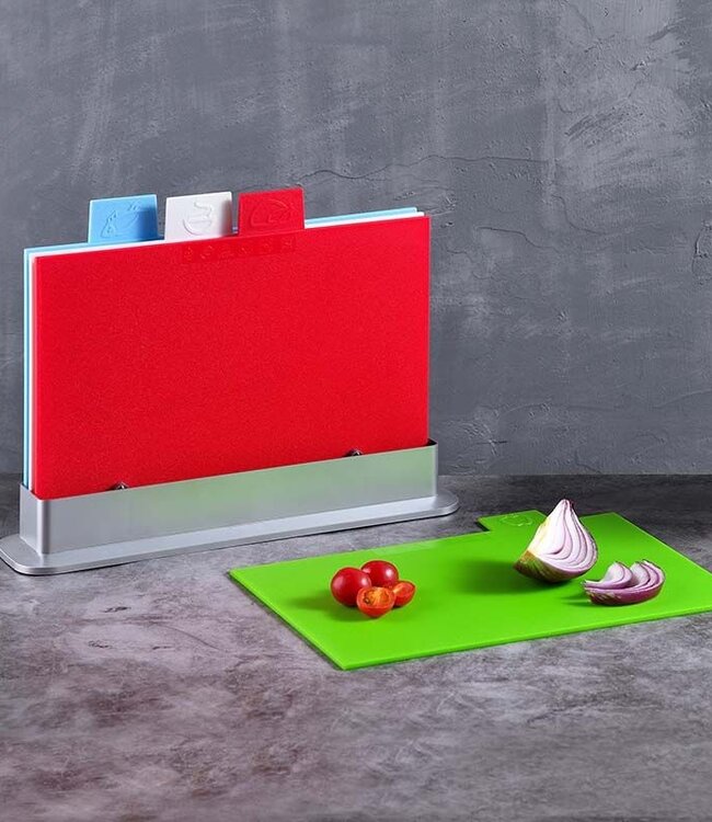 Index Cutting Board Set - 4 Pieces with Holder