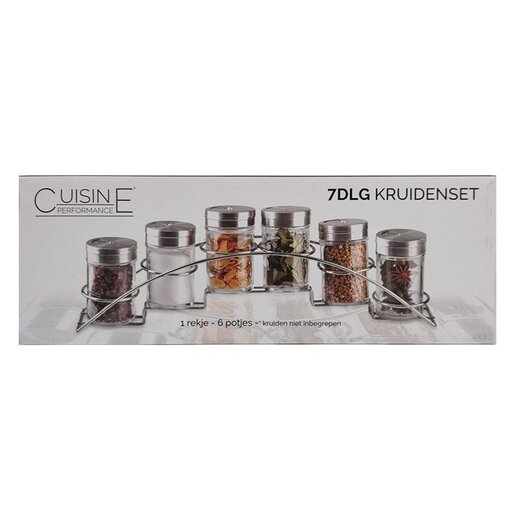 Cuisine Performance Stainless Steel and Glass Spice Jar Set - 7 Pieces
