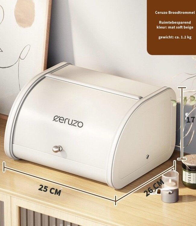 Bread Box - with Sliding Lid - 25cm - Soft Beige