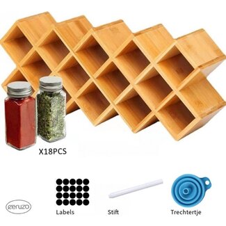 Ceruzo Gewürzregal mit 18 Gewürzdosen aus Glas - mit Etiketten und Stift