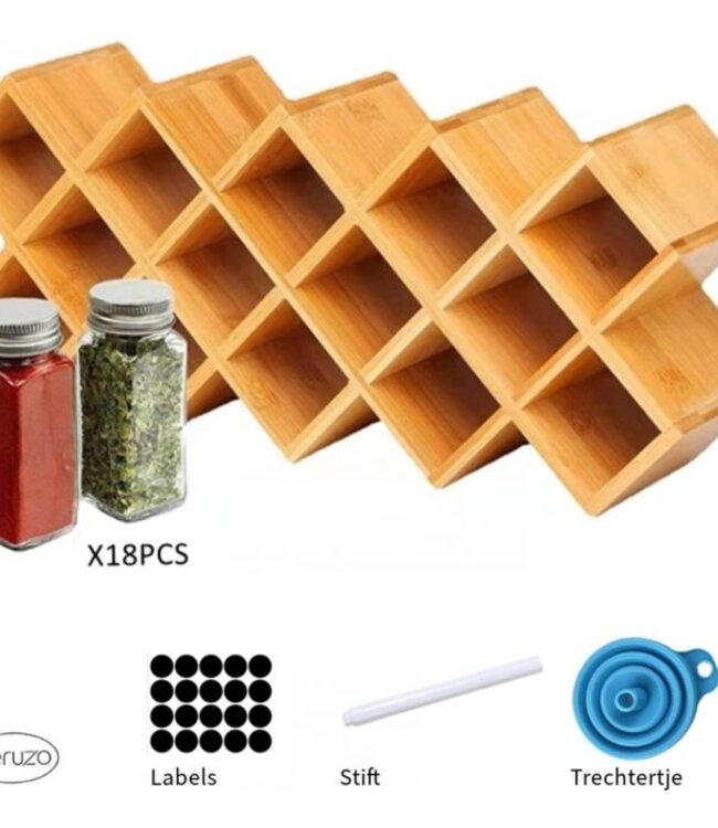 Spice Rack with 18 Glass Spice Jars - with Labels and Marker  Description: